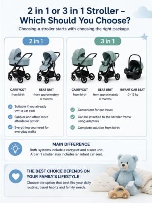 2 in 1 vs 3 in 1 stroller comparison with carrycot, seat unit and infant car seat