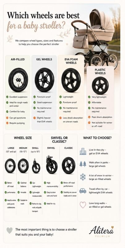 Best stroller wheels comparison: air-filled, gel, EVA foam and plastic wheels