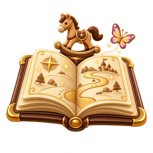 World of Alitera storybook icon with Ali’s rocking horse, a butterfly and a magical path
